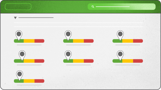 Exam behavior illustration: list of options set to green, yellow, and red levels of severity