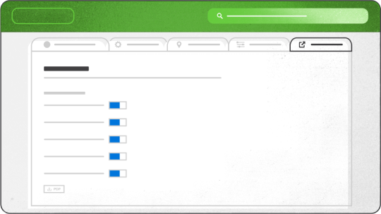 Log illustration: an options list with various toggles activated