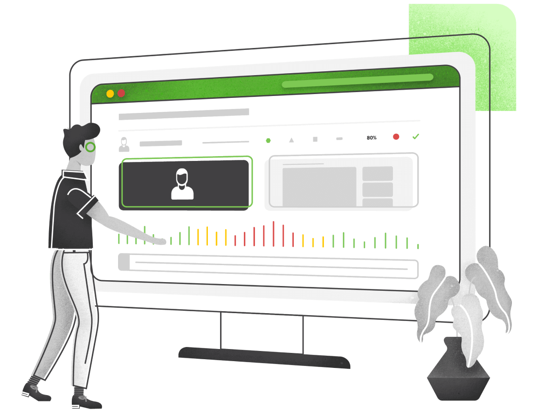 Person in front of a giant monitor, looking through a person's test data